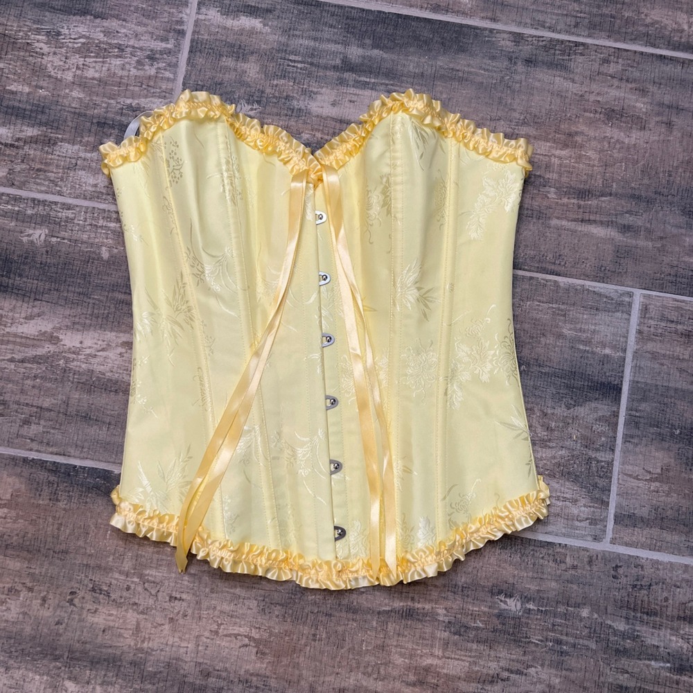 Yellow Satin Ruffled Corset Top - Women Intimates & Sleepwear